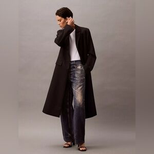 Calvin Klein, Single Breasted, Black Wool Blend Coat